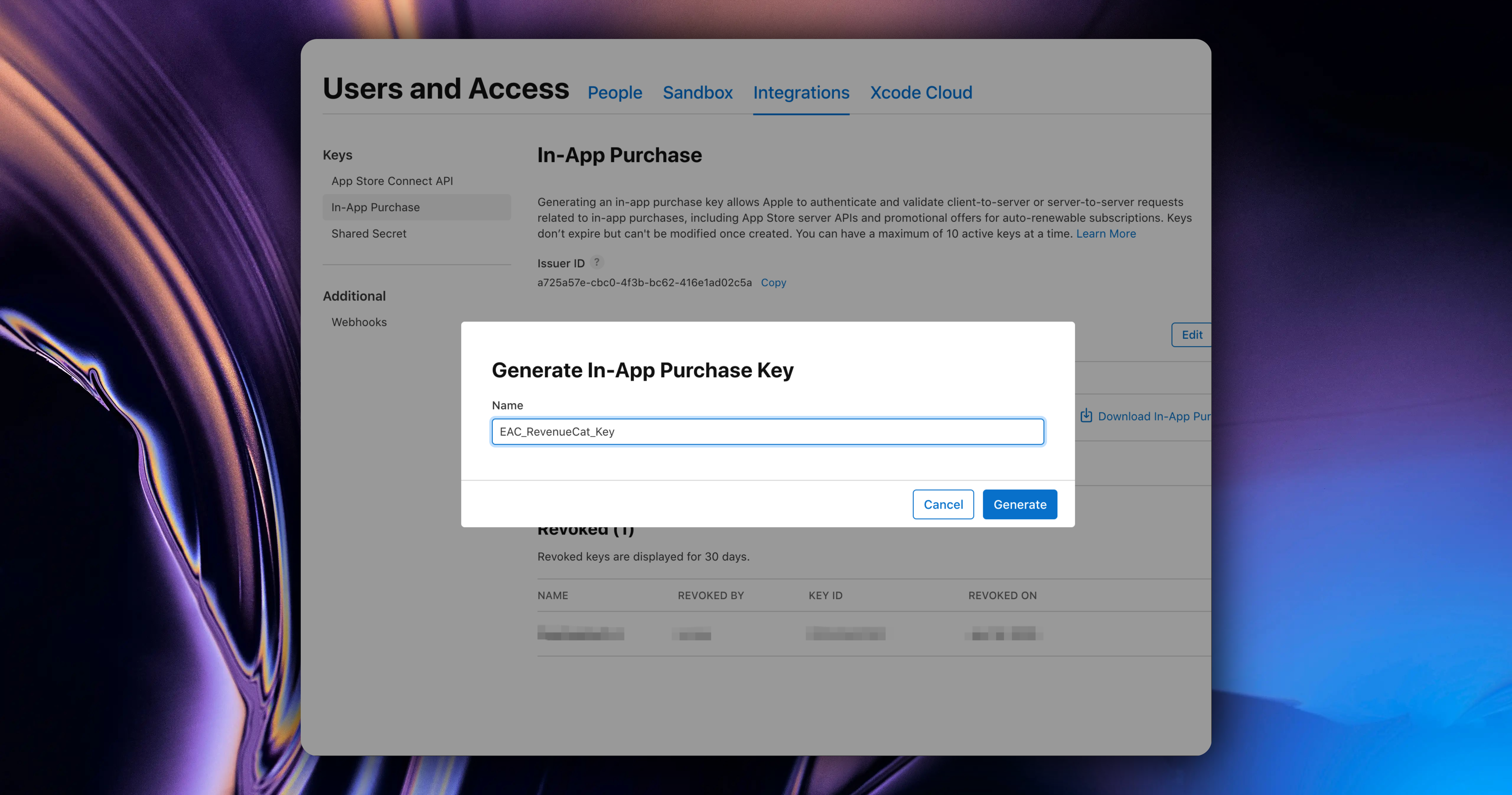 GenerateIn-AppPurchaseKey