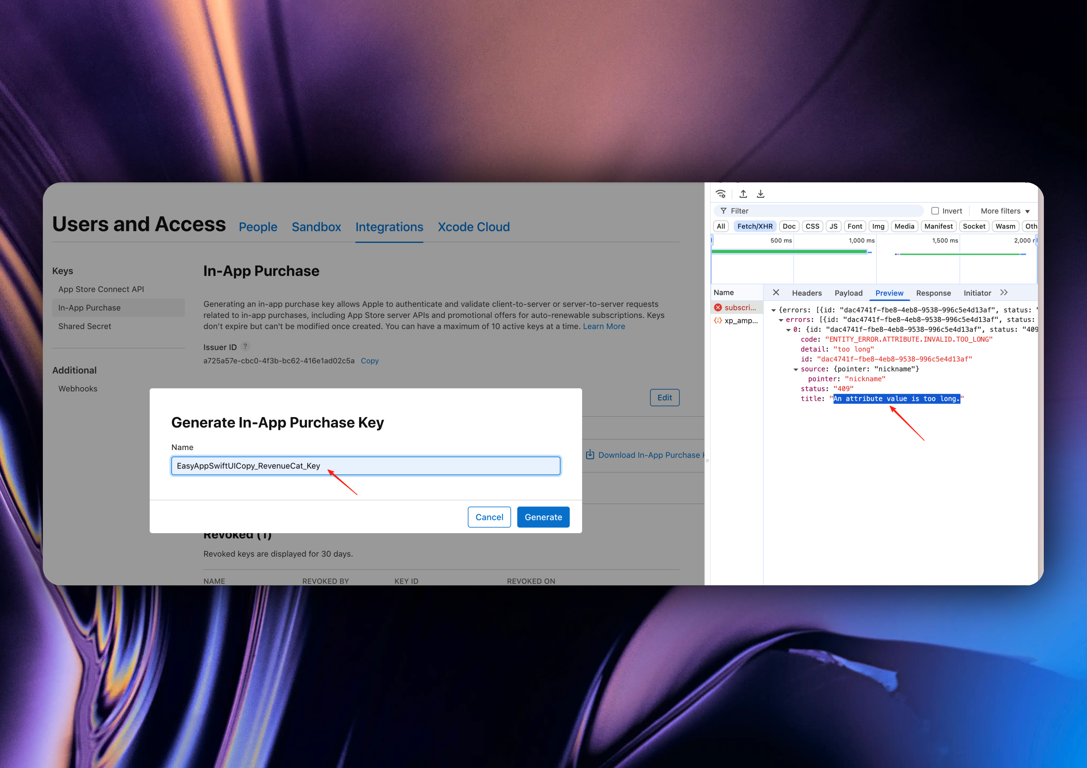 GenerateIn-AppPurchaseKeyError